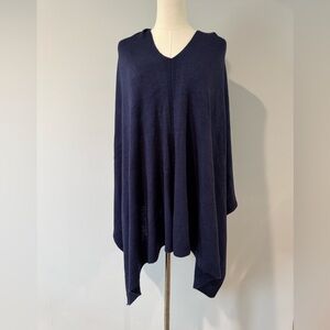 Blue Knit Poncho Sweater with Asymmetrical Hem